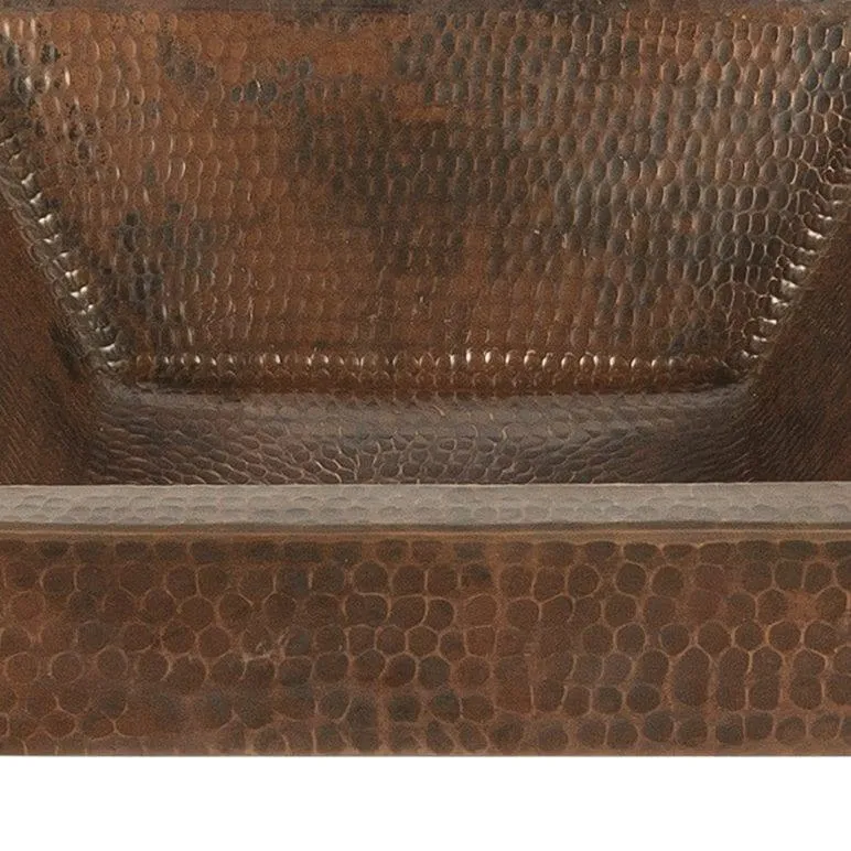 15" Square Skirted Vessel Hammered Copper Sink