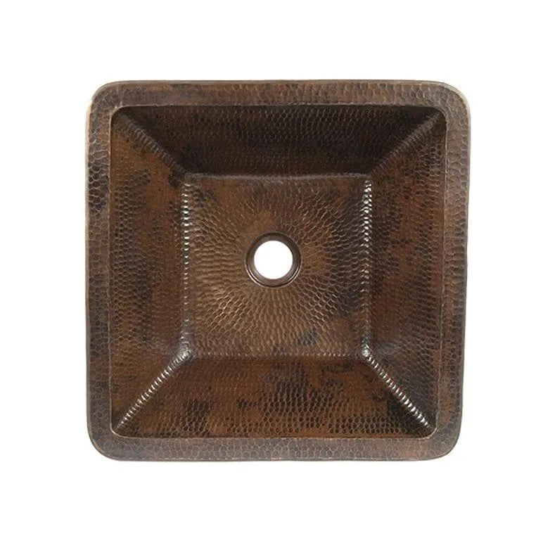 15" Square Skirted Vessel Hammered Copper Sink