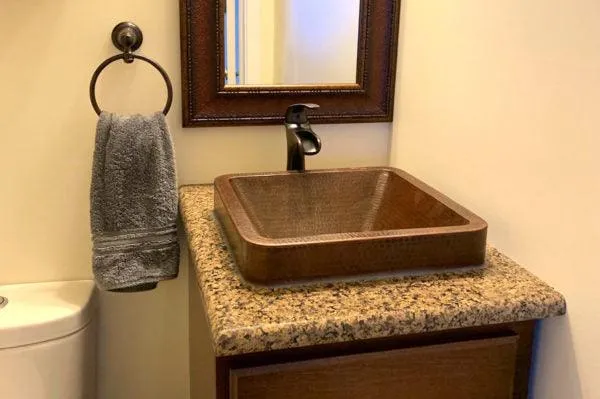 15" Square Skirted Vessel Hammered Copper Sink