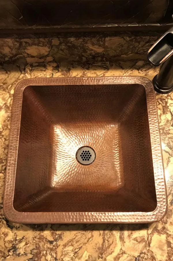 15" Square Skirted Vessel Hammered Copper Sink