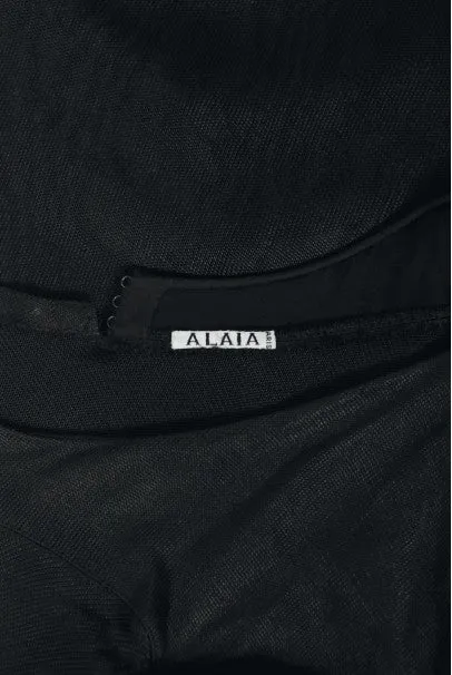 1998 Azzedine Alaia Black Knit Hourglass Halter Bias-Cut Trained Gown