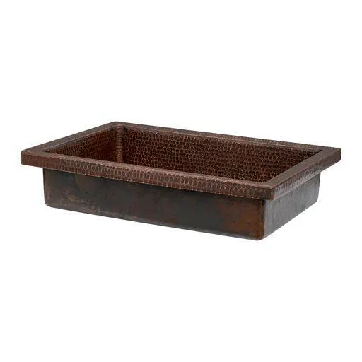 20" Rectangle Skirted Vessel Hammered Copper Sink