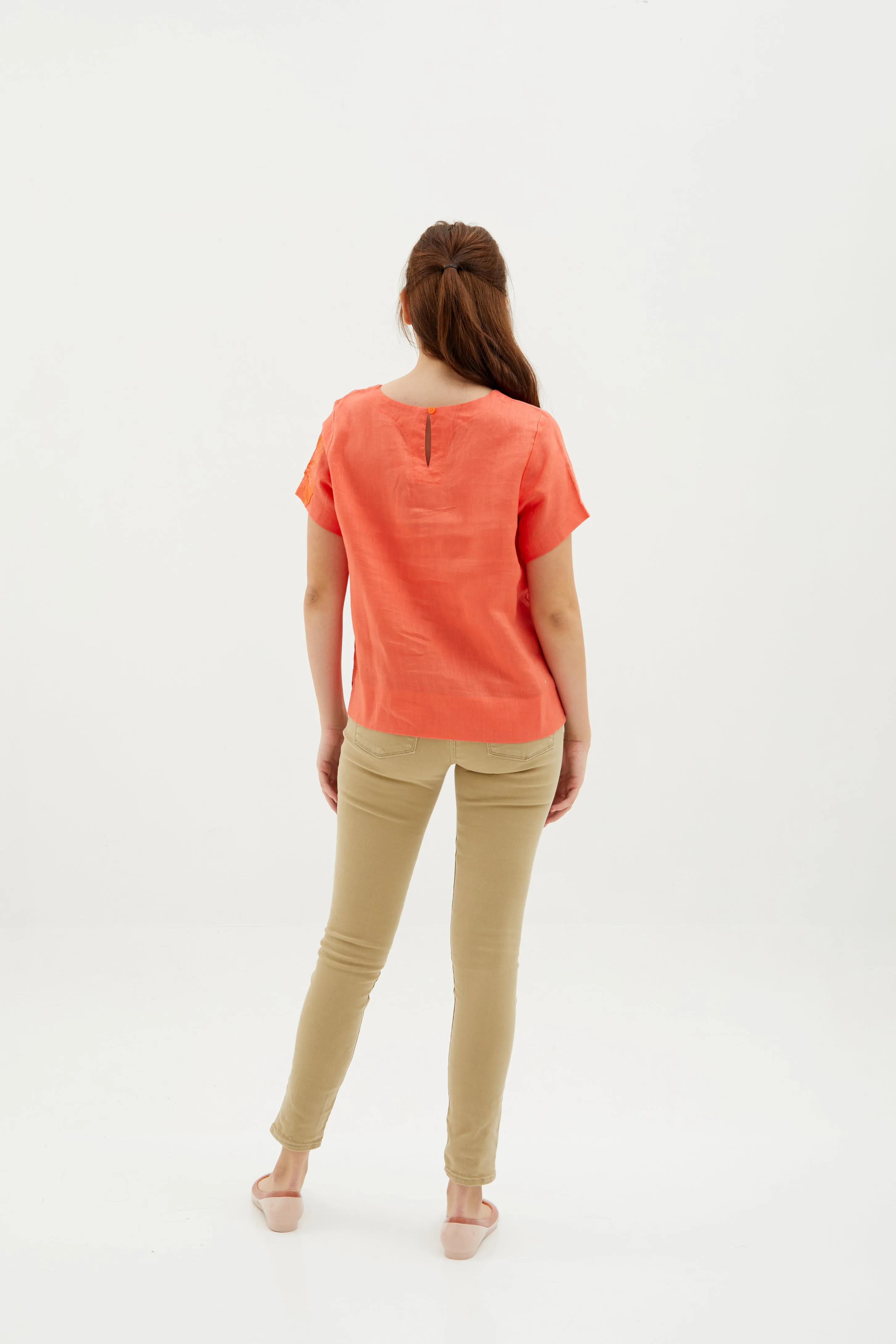 Aliya Orange Embroidery Women Blouse