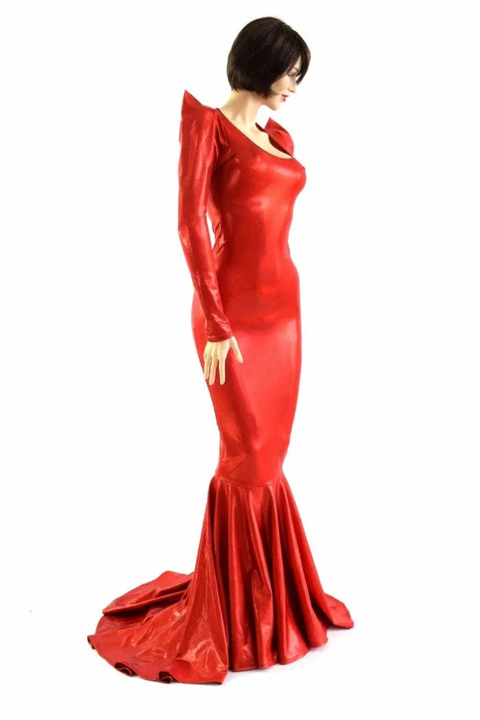 Devil Red Holographic Puddle Train Gown