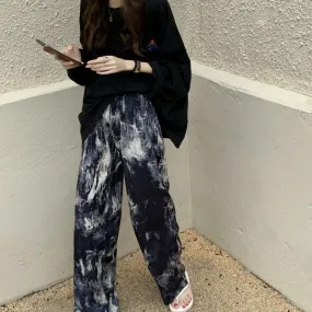 Dye Wide Leg Culottes Summer Thin Loose Slim-Look Casual Women High Waist Drape Straight Floor Length Long Pants