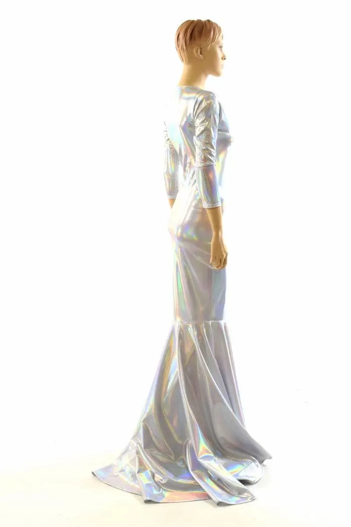Flashbulb Holographic Puddle Train Gown