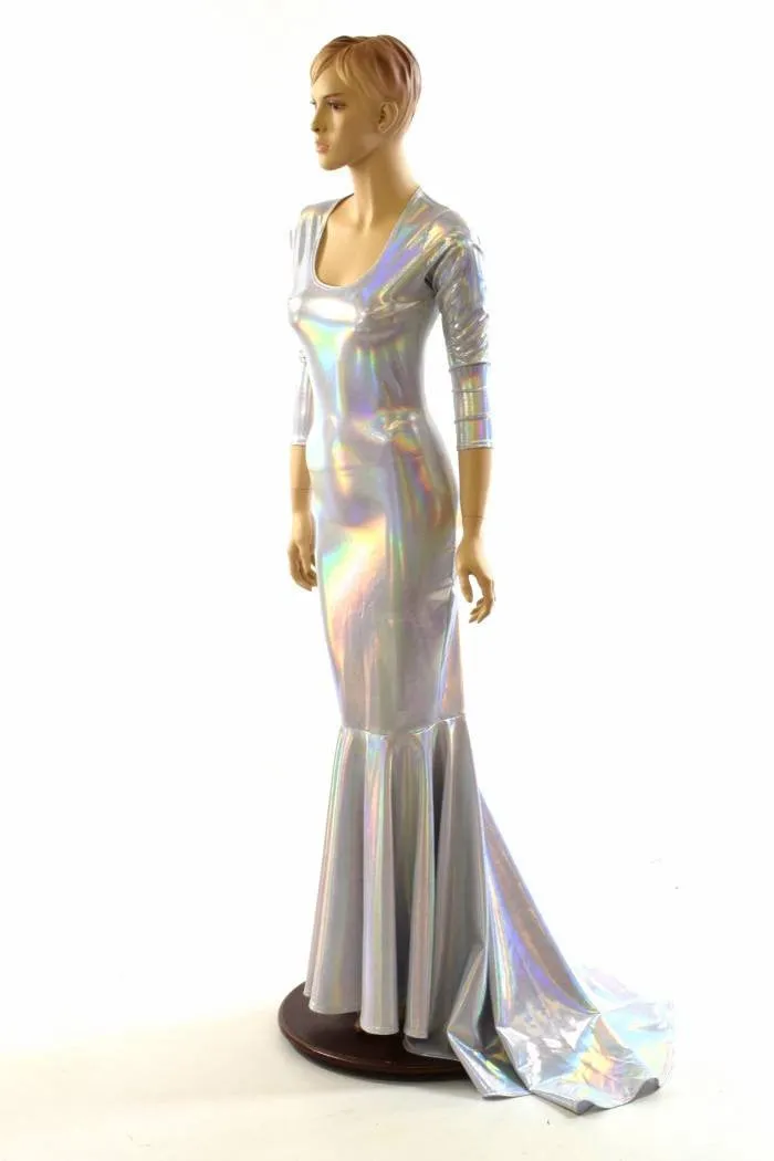 Flashbulb Holographic Puddle Train Gown