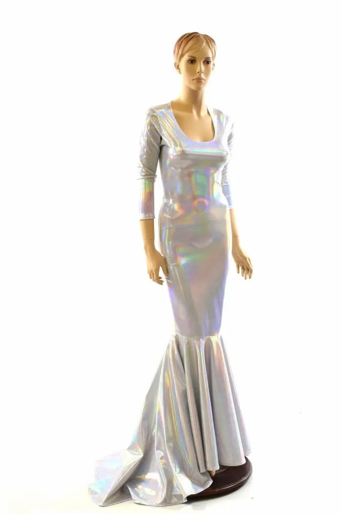 Flashbulb Holographic Puddle Train Gown