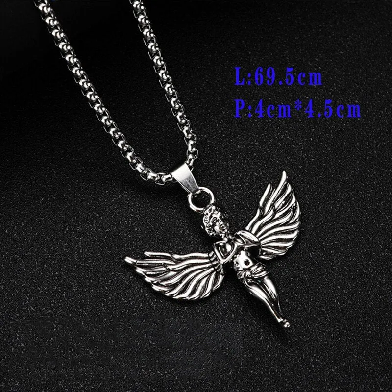 Flytonn Goth Fashion Skateboard Pendant Necklace Men Punk Long Chain Necklaces On The Neck Stainless Steel Women's Men's Jewelry