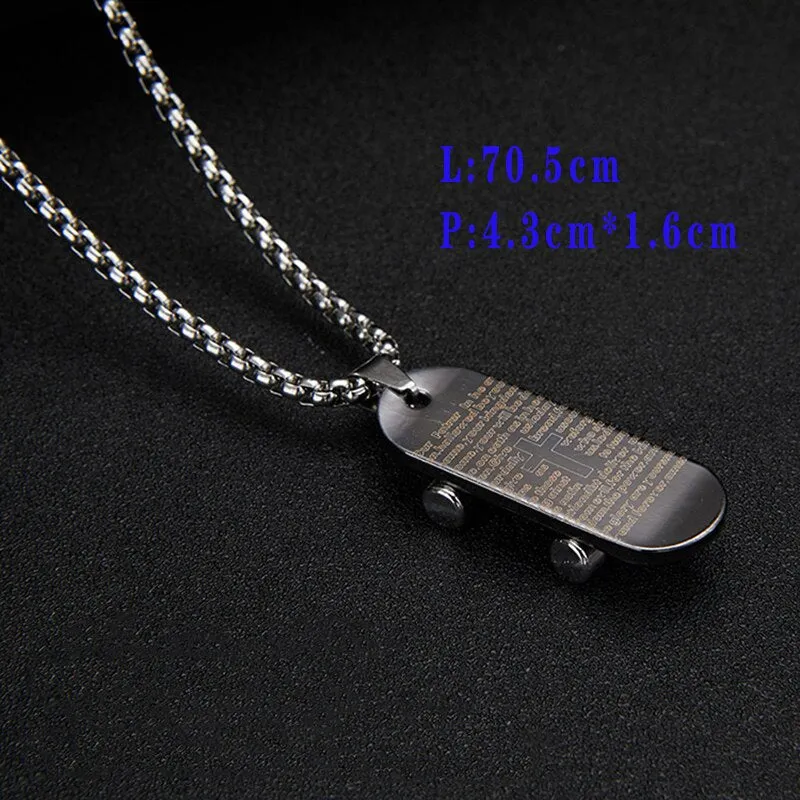 Flytonn Goth Fashion Skateboard Pendant Necklace Men Punk Long Chain Necklaces On The Neck Stainless Steel Women's Men's Jewelry