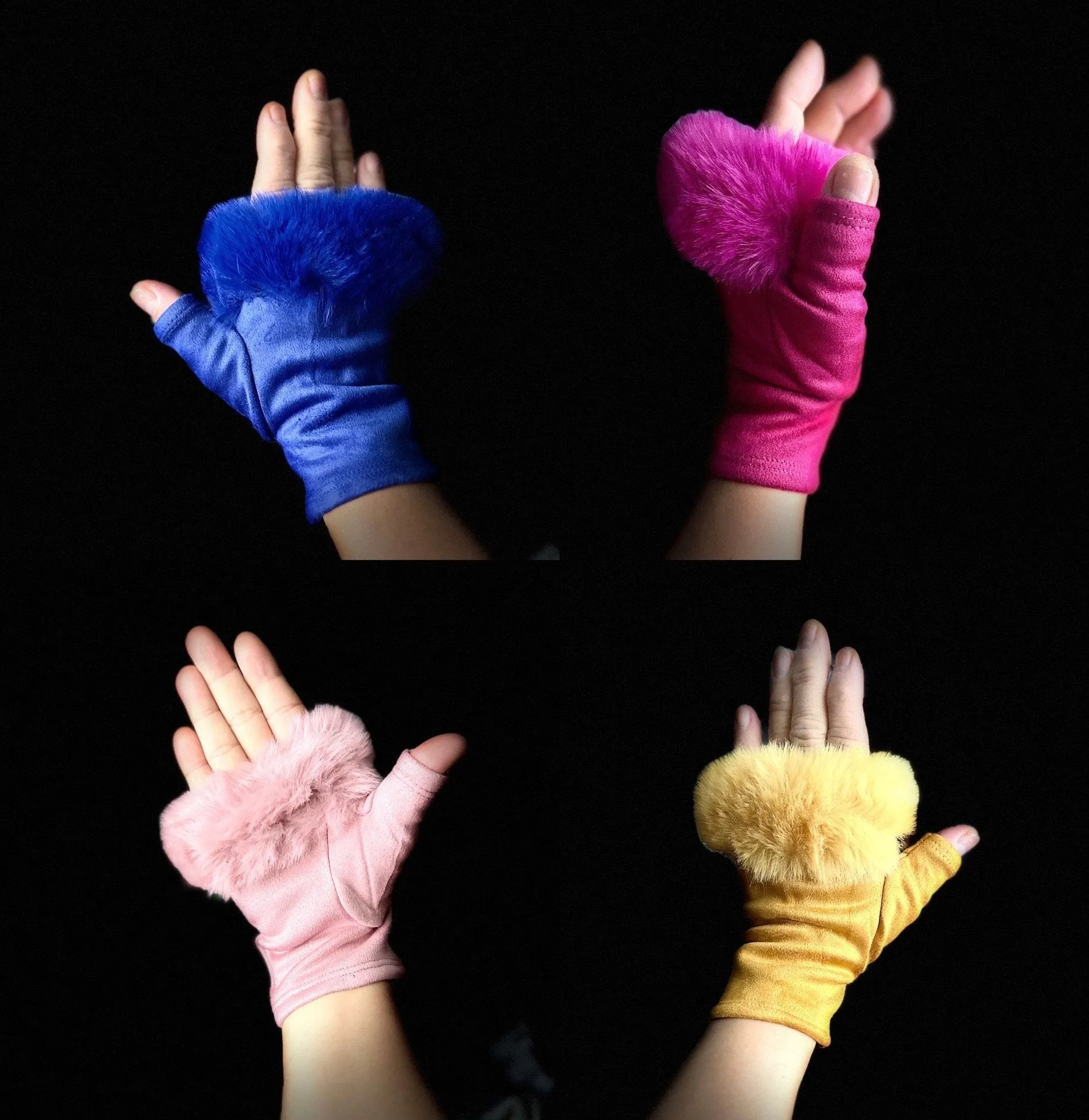 Fuchsia Pink Suede Fingerless Gloves with Faux Fur details,Winter Gloves,Women Gloves,Great Gifts for Mom,Her,Birthday and Christmas