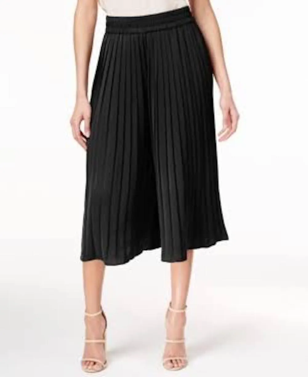 Grace Elements Women Black Pull On Pleated Capri Cropped Palazzo Culotte Pant S
