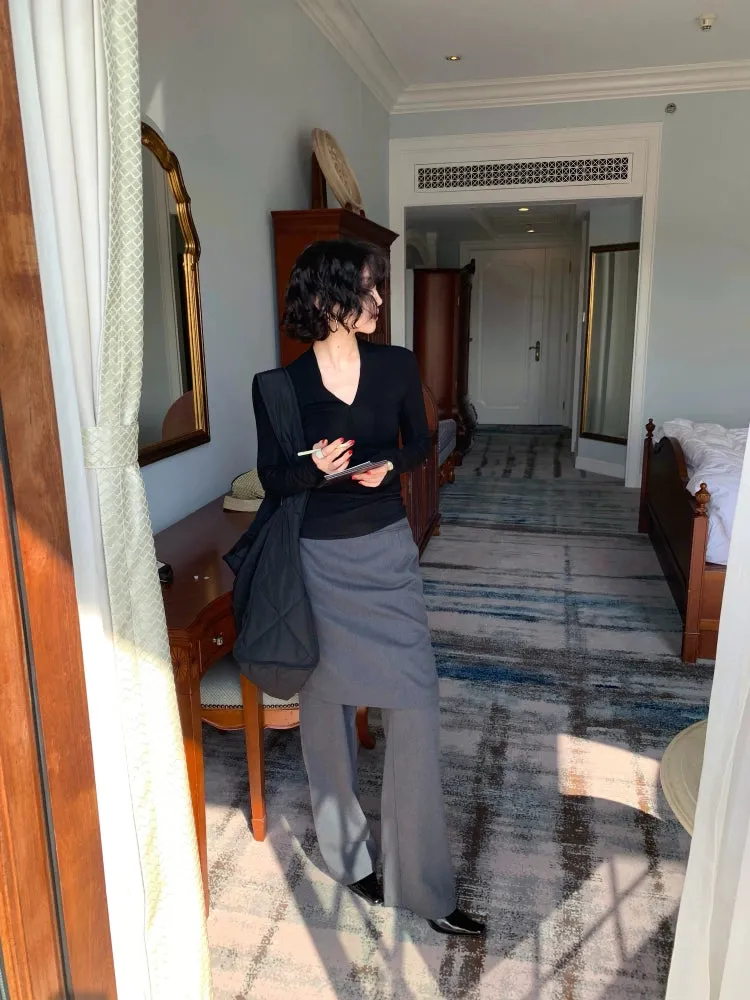 High-Waist Fake Two-Piece Slim Casual Culottes (Winter Look)
