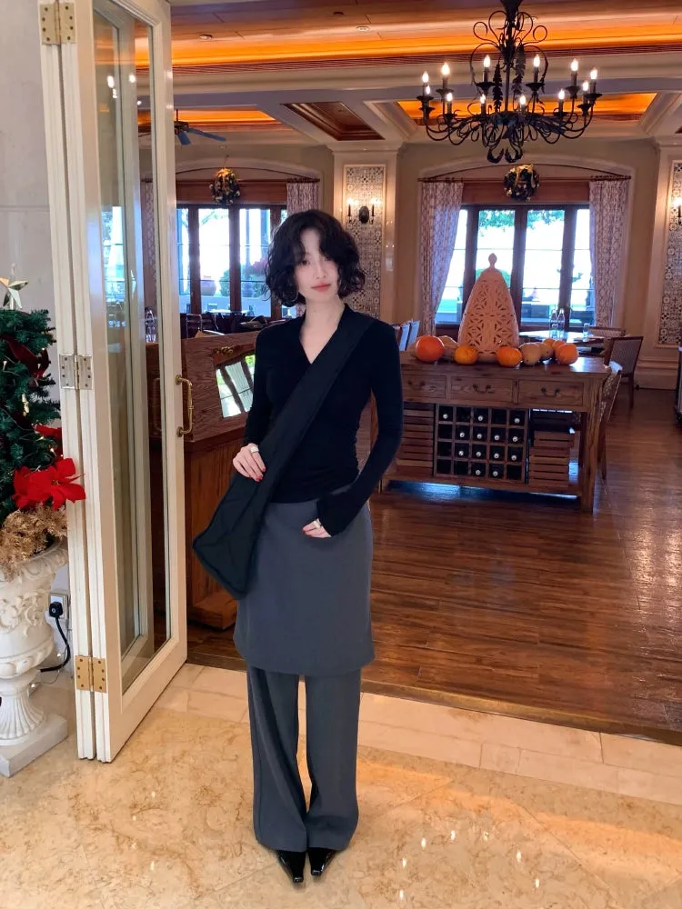 High-Waist Fake Two-Piece Slim Casual Culottes (Winter Look)