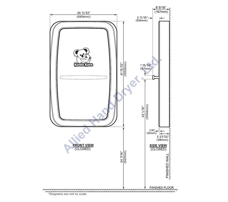 Koala Kare KB311-SSWM-MBLK - Matte Black Wall Mounted Vertical Stainless Steel Baby Changing Station