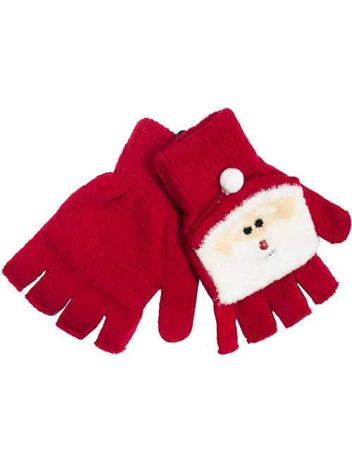 Ladies Santa Clause Novelty Christmas Finger-Less Gloves in Red