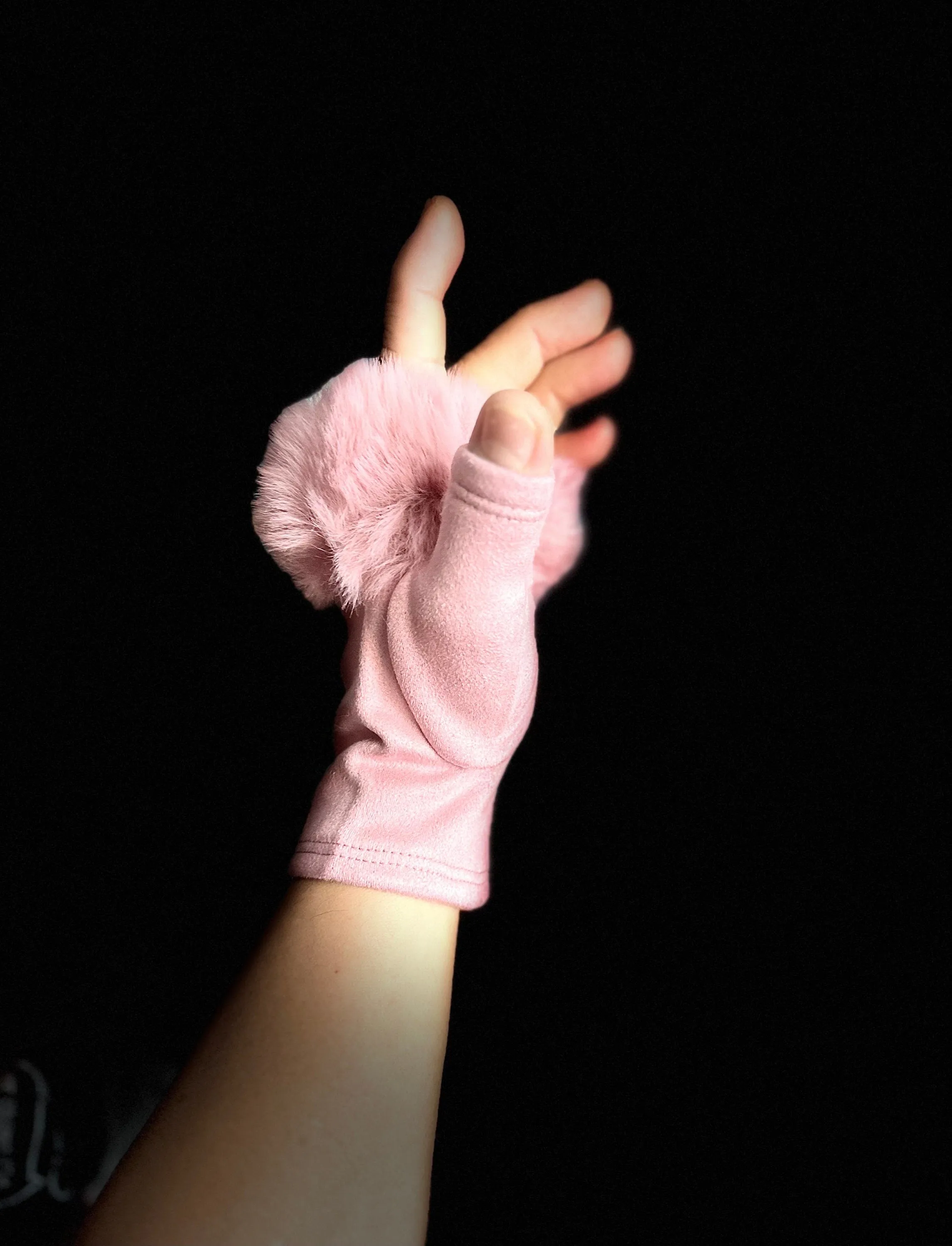 Light Pink Suede Fingerless Gloves with Faux Fur details,Winter Gloves,Women Gloves,Great Gifts for Mom,Her,Birthday and Christmas