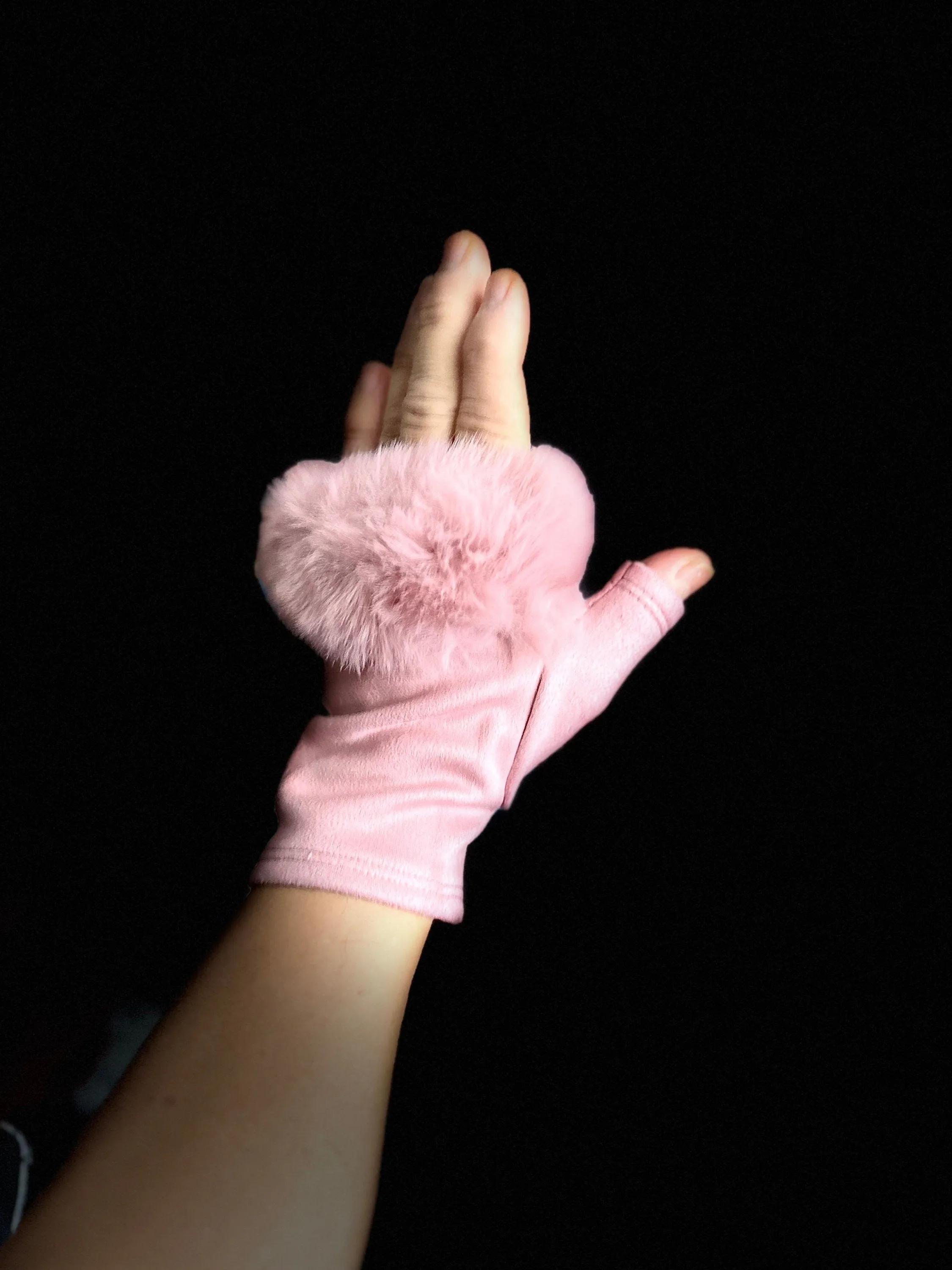 Light Pink Suede Fingerless Gloves with Faux Fur details,Winter Gloves,Women Gloves,Great Gifts for Mom,Her,Birthday and Christmas