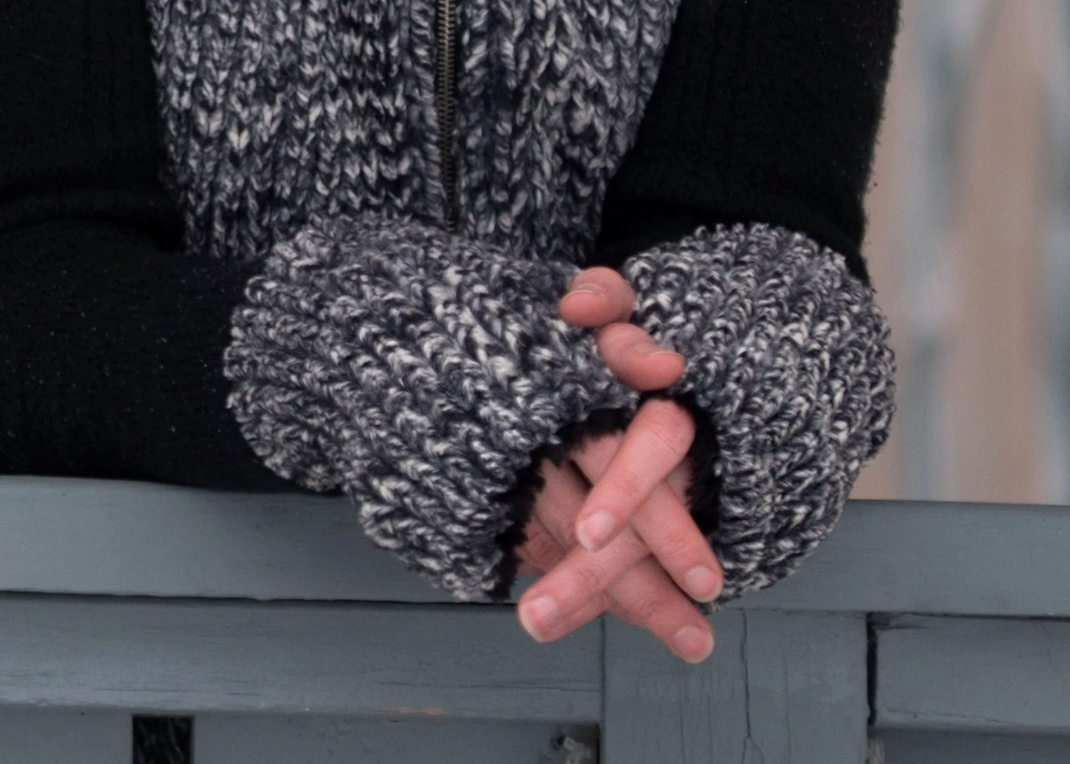 Men's Fingerless / Texting Gloves, Reversible - Cozy Cable in Ash Faux Fur