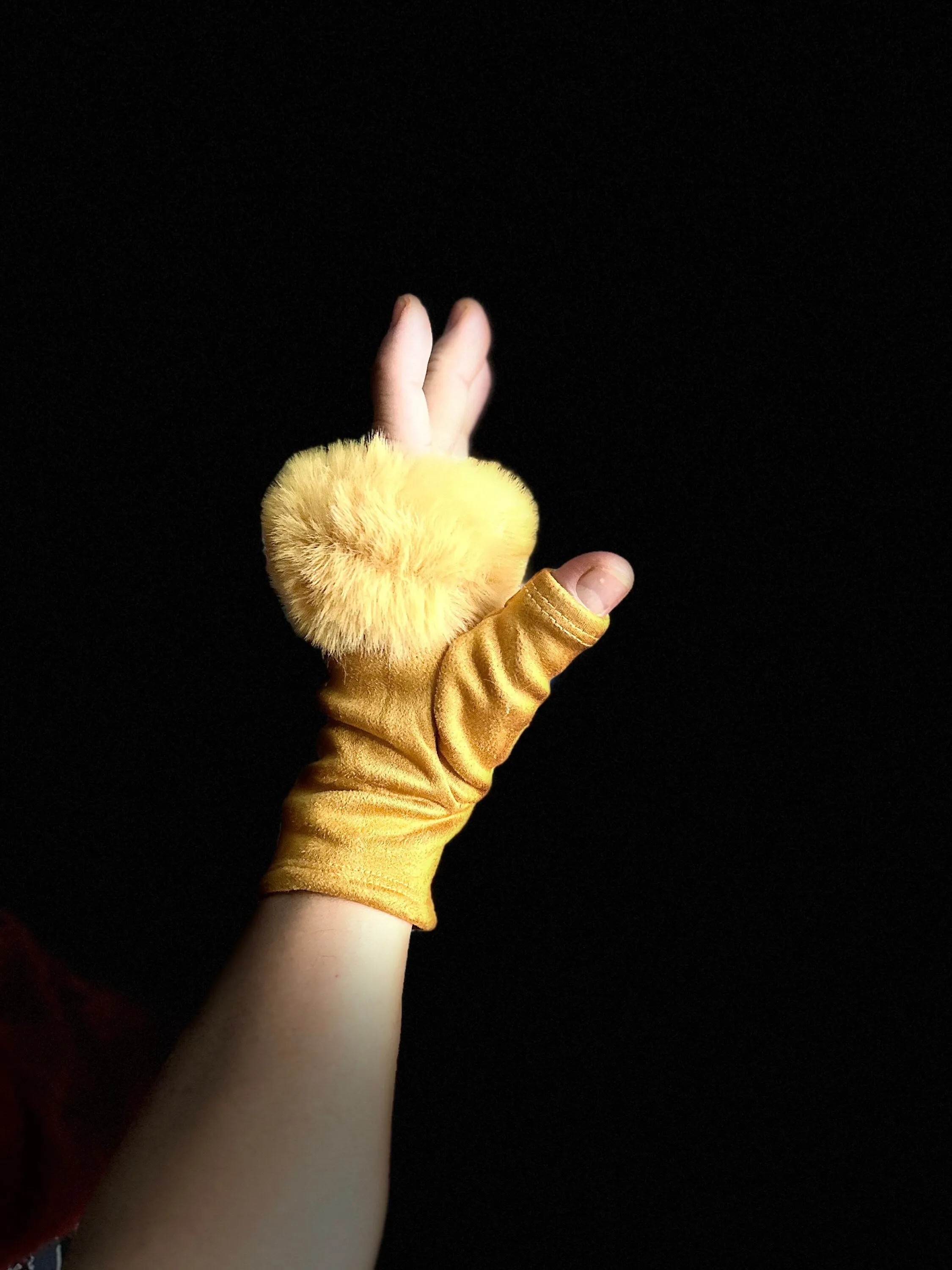 Mustard Yellow Suede Fingerless Gloves with Faux Fur details,Winter Gloves,Women Gloves,Great Gifts for Mom,Her,Birthday and Christmas