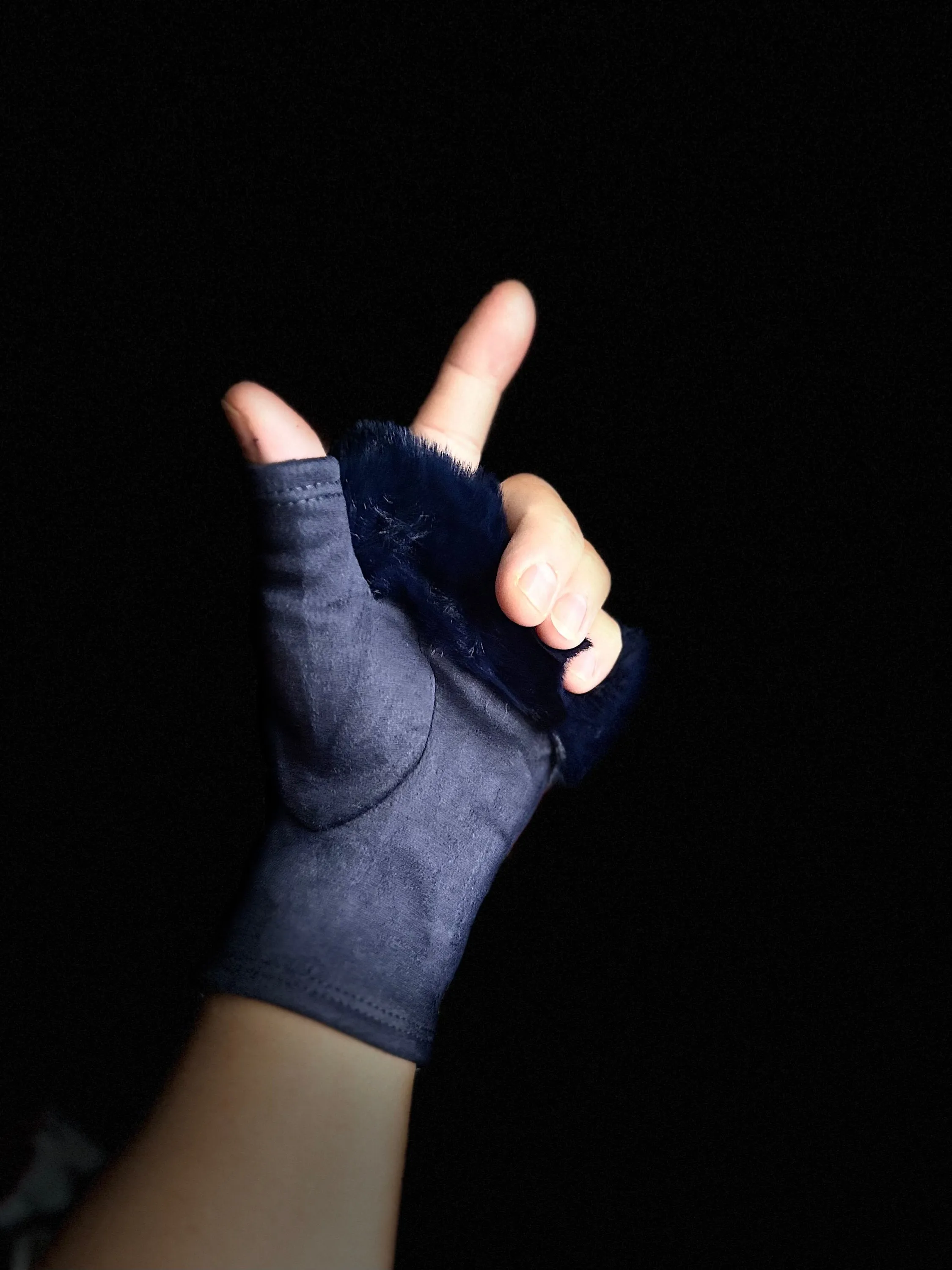 Navy Blue Suede Fingerless Gloves with Faux Fur details,Winter Gloves,Women Gloves,Great Gifts for Mom,Her,Birthday and Christmas