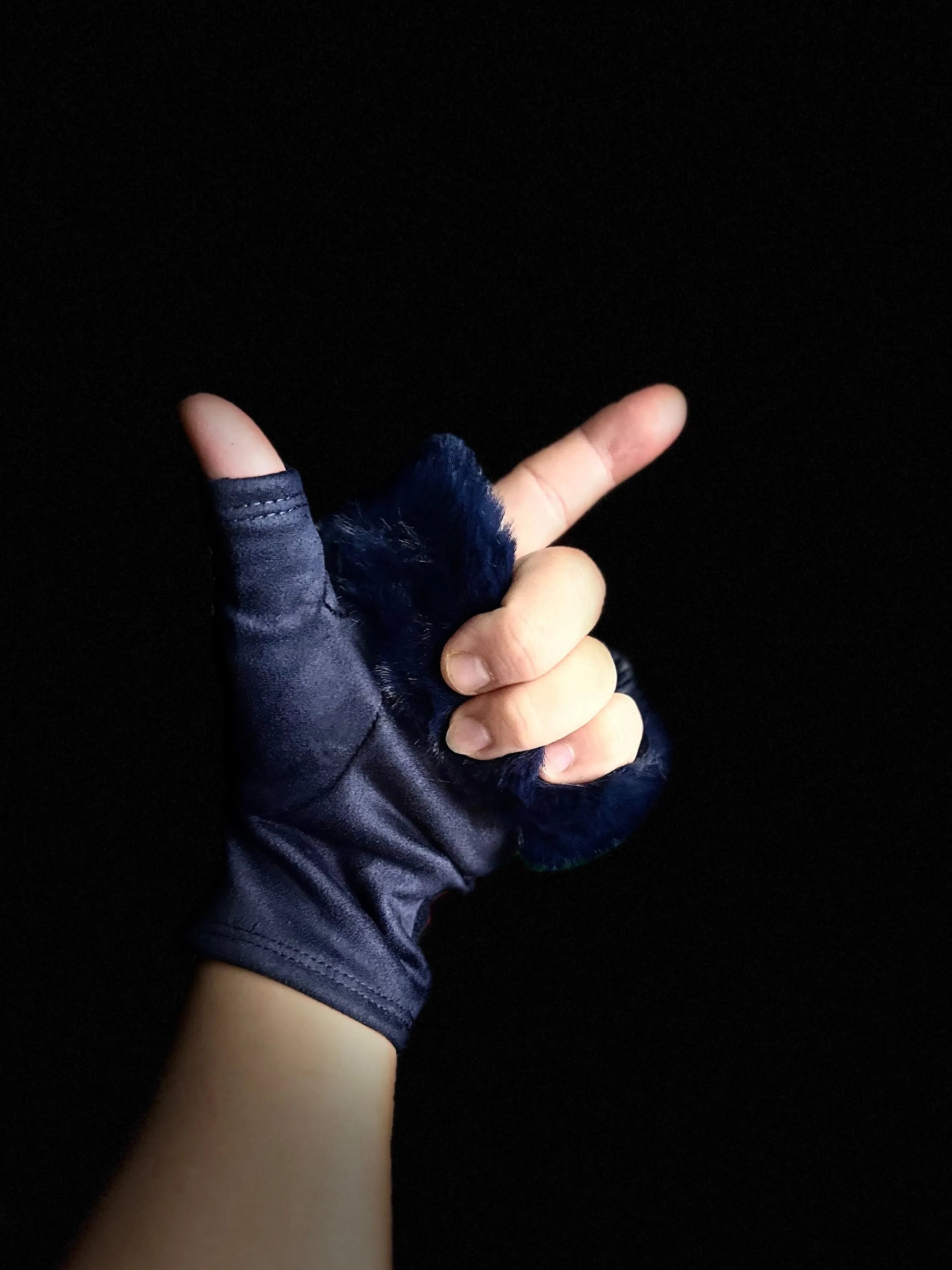 Navy Blue Suede Fingerless Gloves with Faux Fur details,Winter Gloves,Women Gloves,Great Gifts for Mom,Her,Birthday and Christmas
