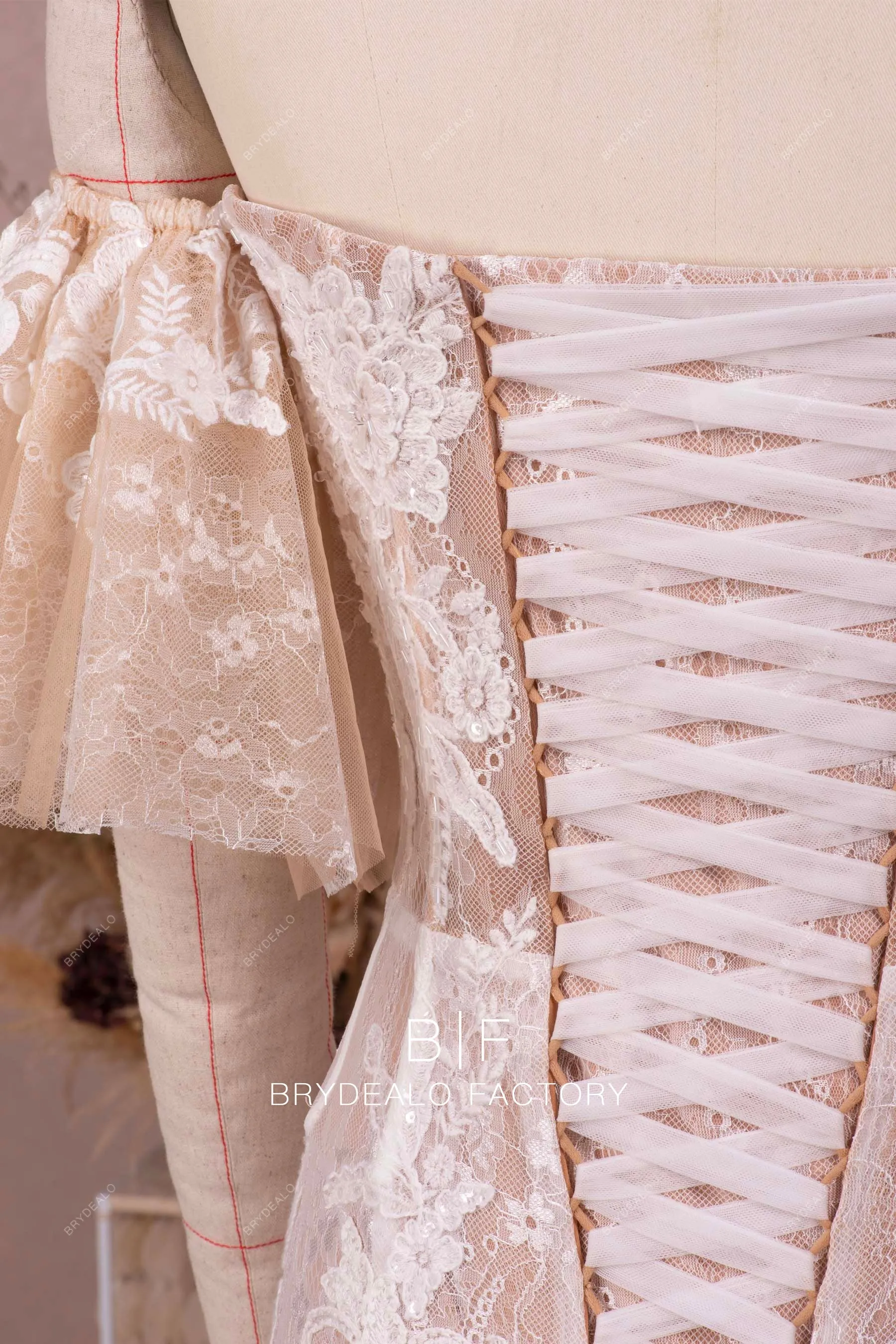 Off Shoulder Flutter Sleeves Lace Beige Mermaid Wedding Dress
