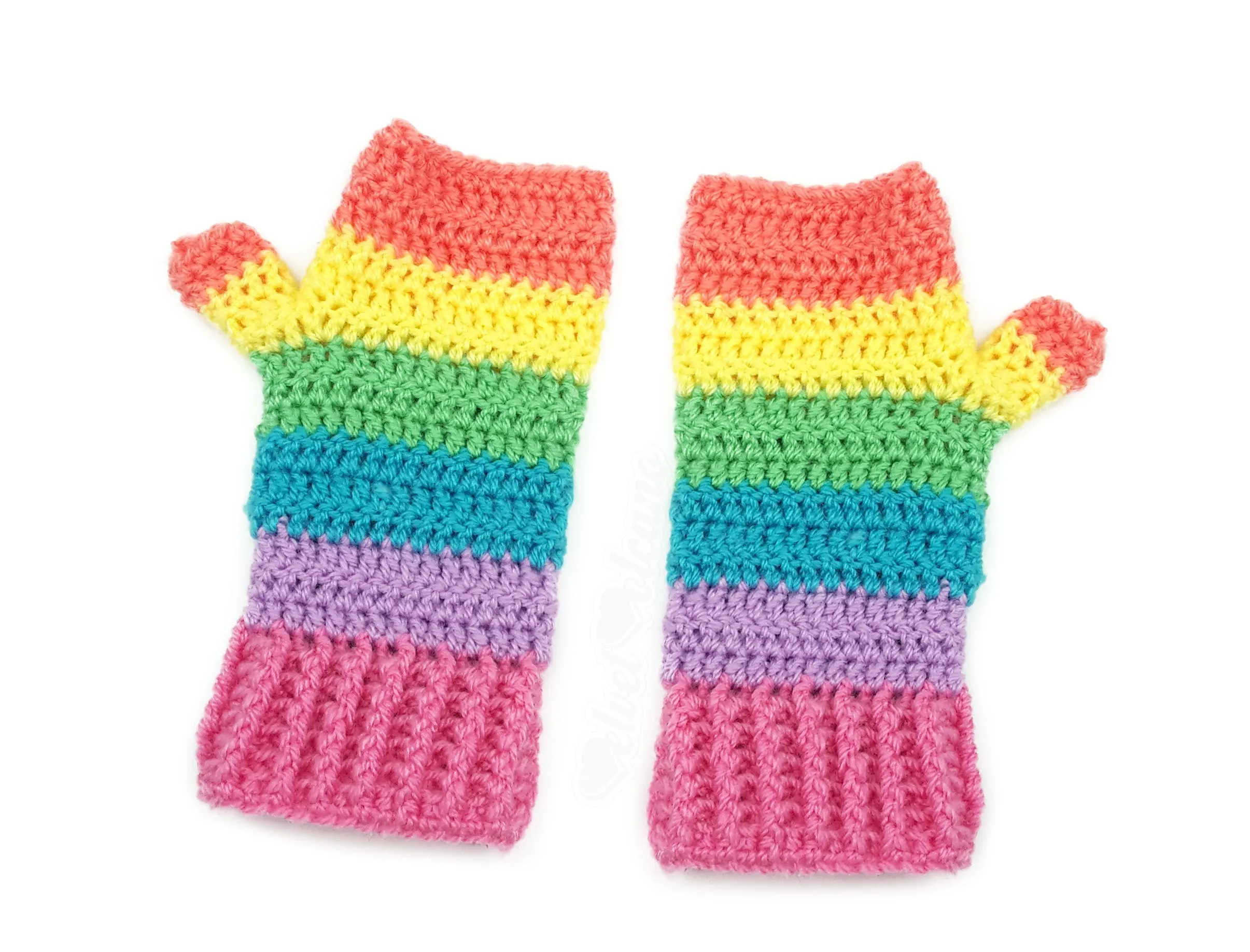 Pastel Rainbow Striped Fingerless Gloves