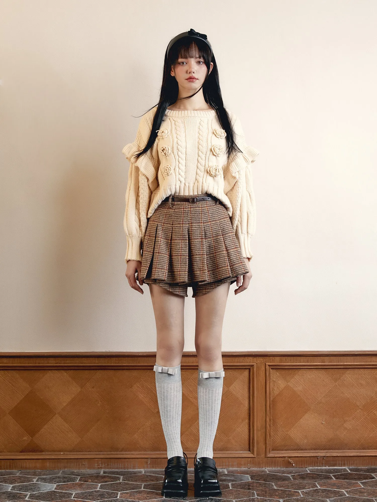 Plaid Woolen High-waisted Short Culottes