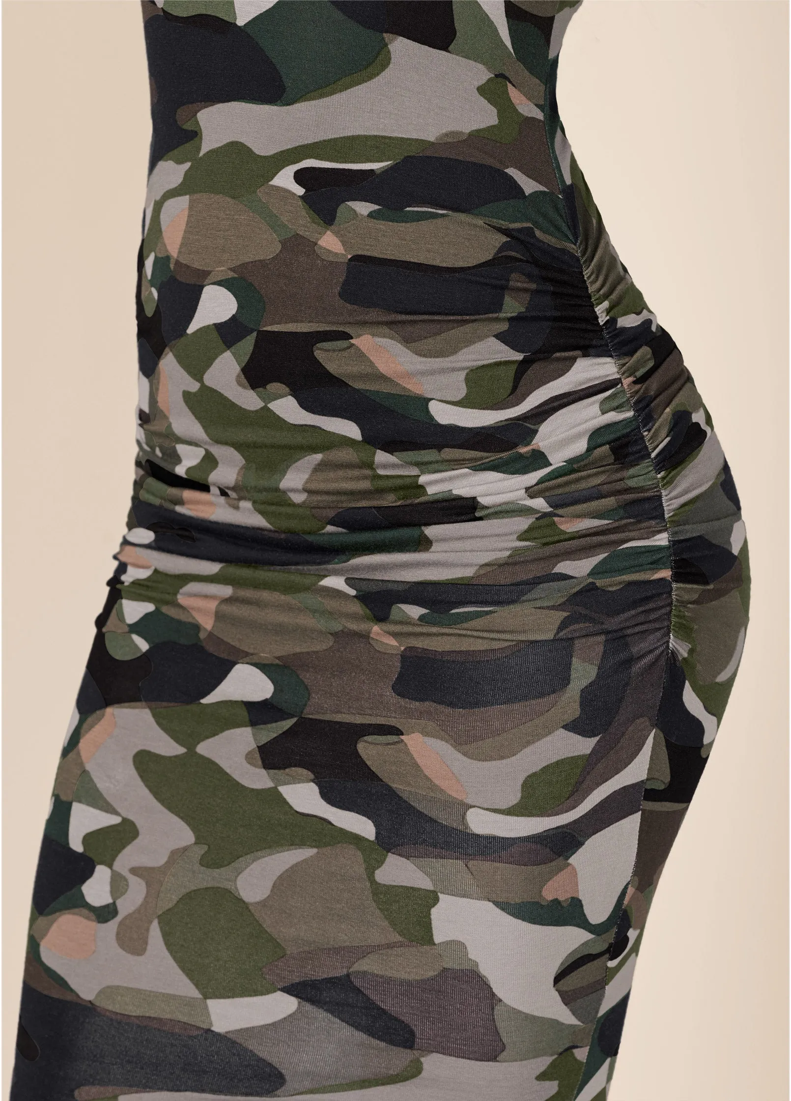 Ruched Tank Dress - Olive Multi