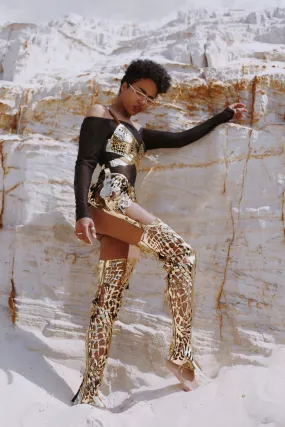 Set / over-the-knee boots, belt, bra / GOLD