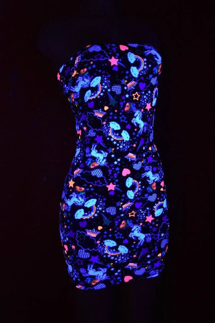 Strapless Unicorn & Rainbow Print Dress