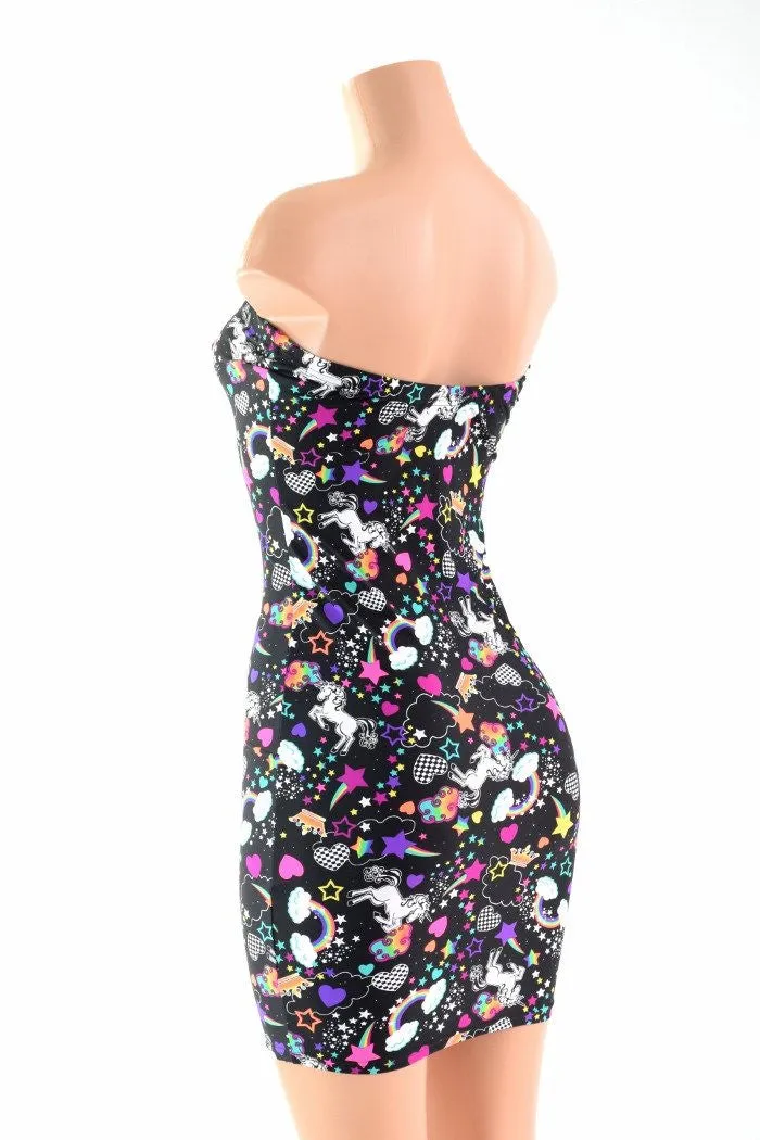Strapless Unicorn & Rainbow Print Dress