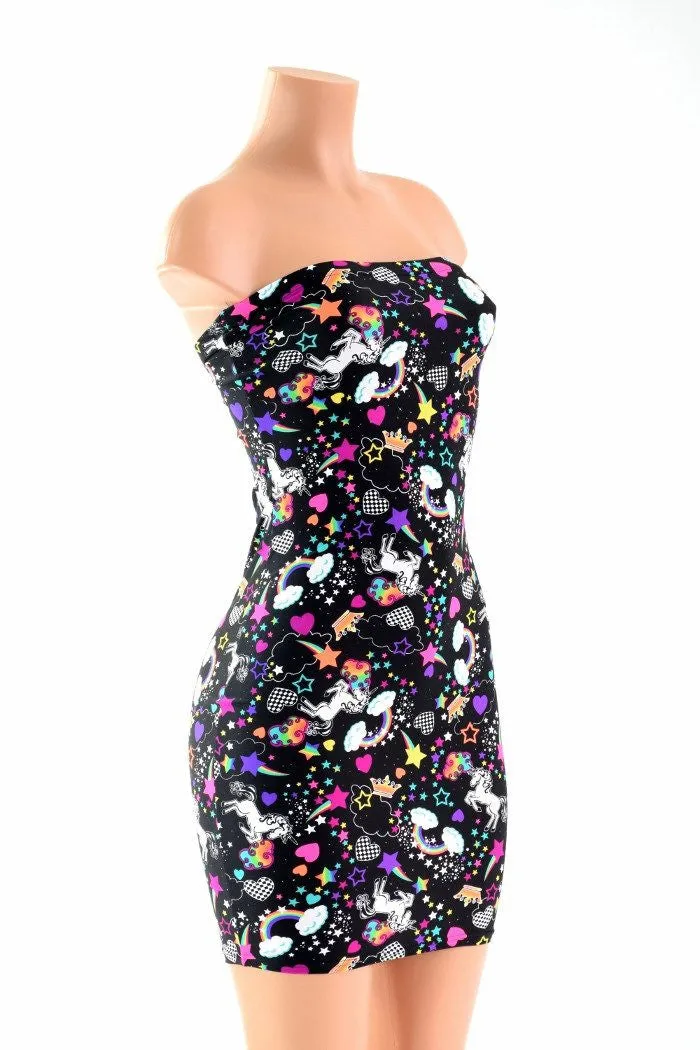 Strapless Unicorn & Rainbow Print Dress