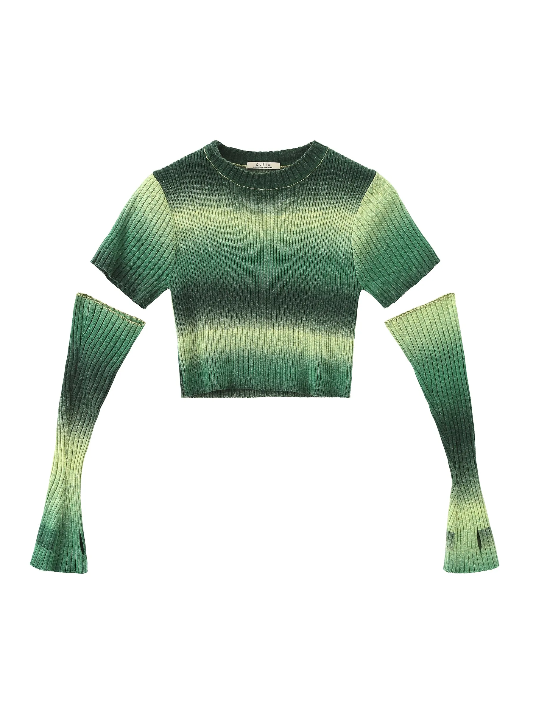Striped Cropped Knit T-Shirt With Sleeves