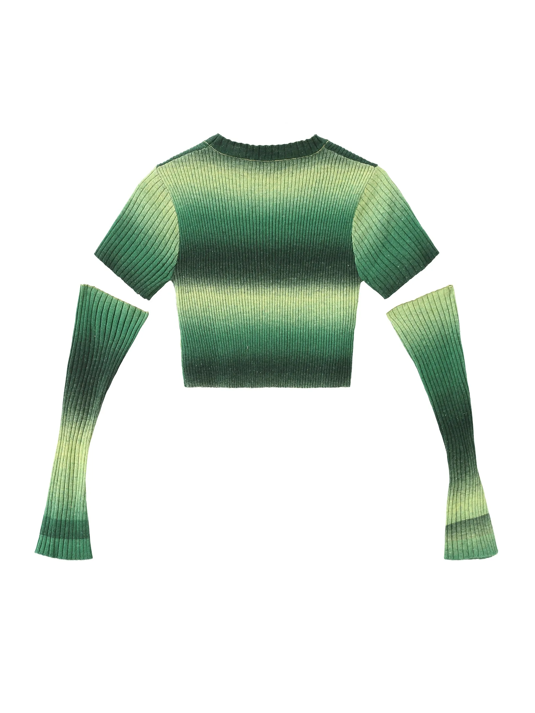 Striped Cropped Knit T-Shirt With Sleeves