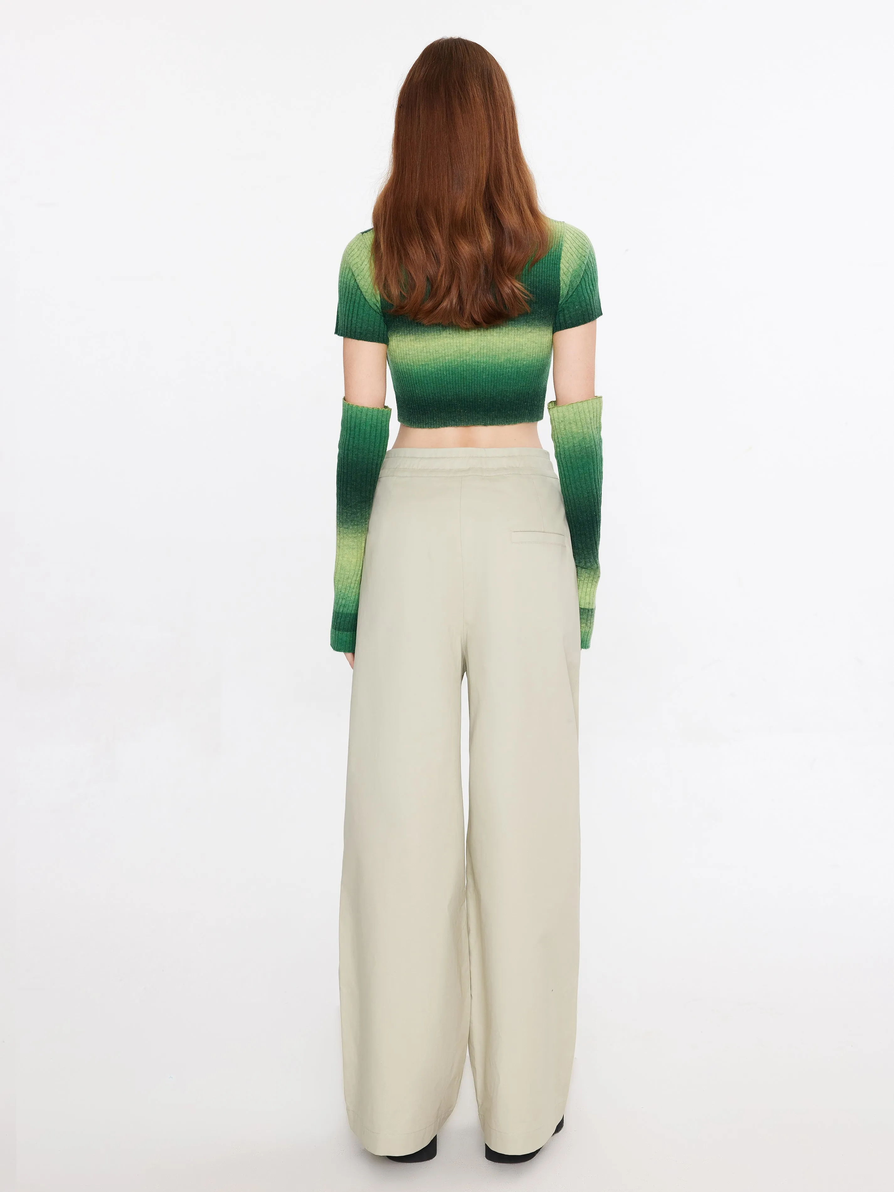 Striped Cropped Knit T-Shirt With Sleeves