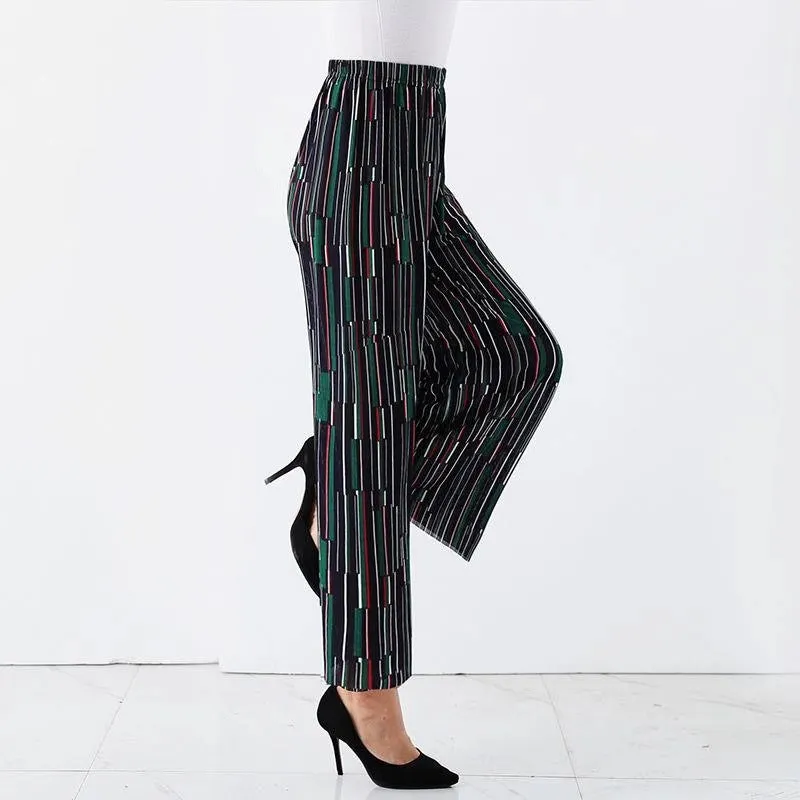 Trendy Wide Leg Pants Women Summer Culottes Striped Slim Look Straight Casual Pants