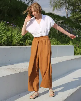 Wide leg linen pants ALCUDIA in Cinnamon
