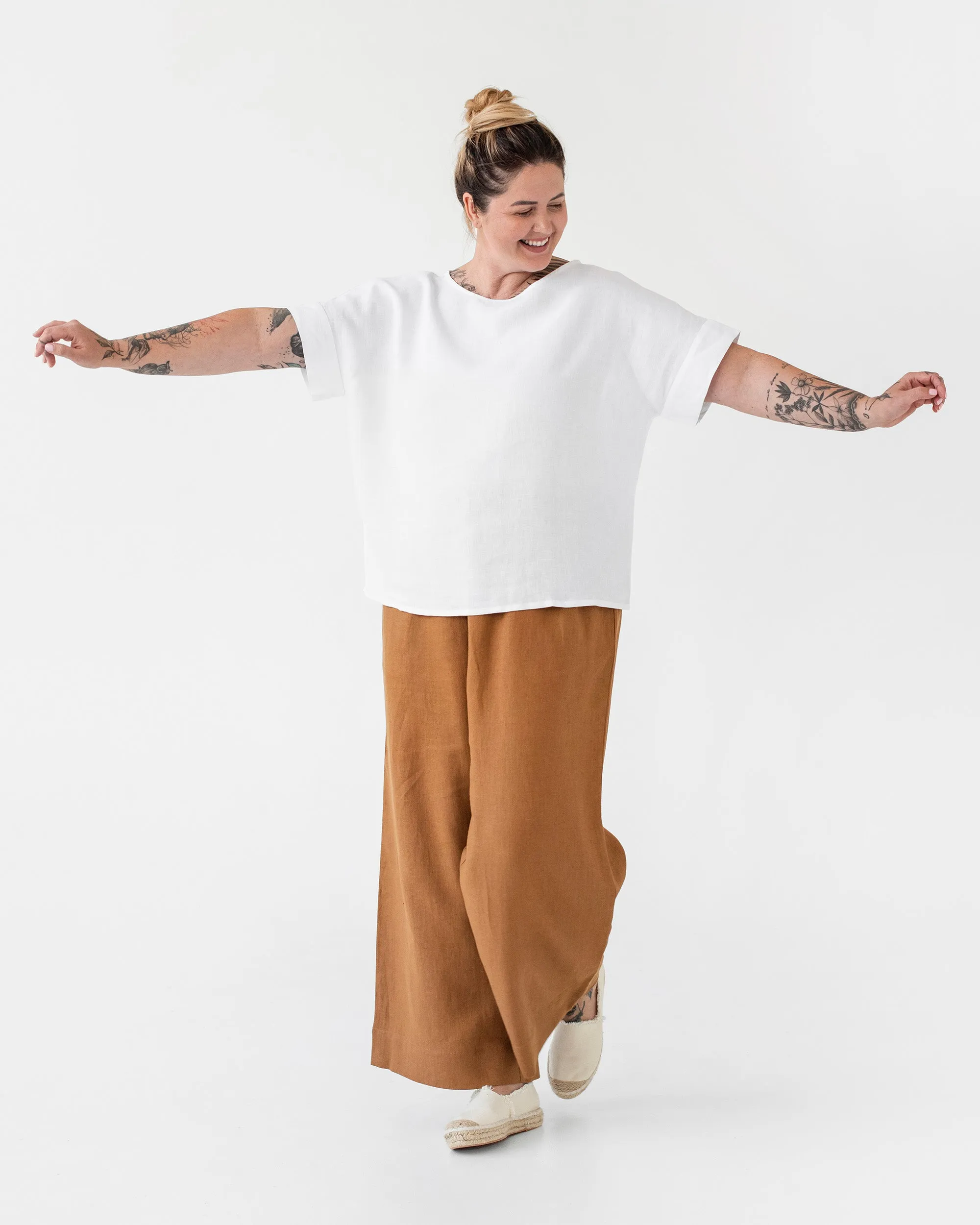 Wide leg linen pants ALCUDIA in Cinnamon