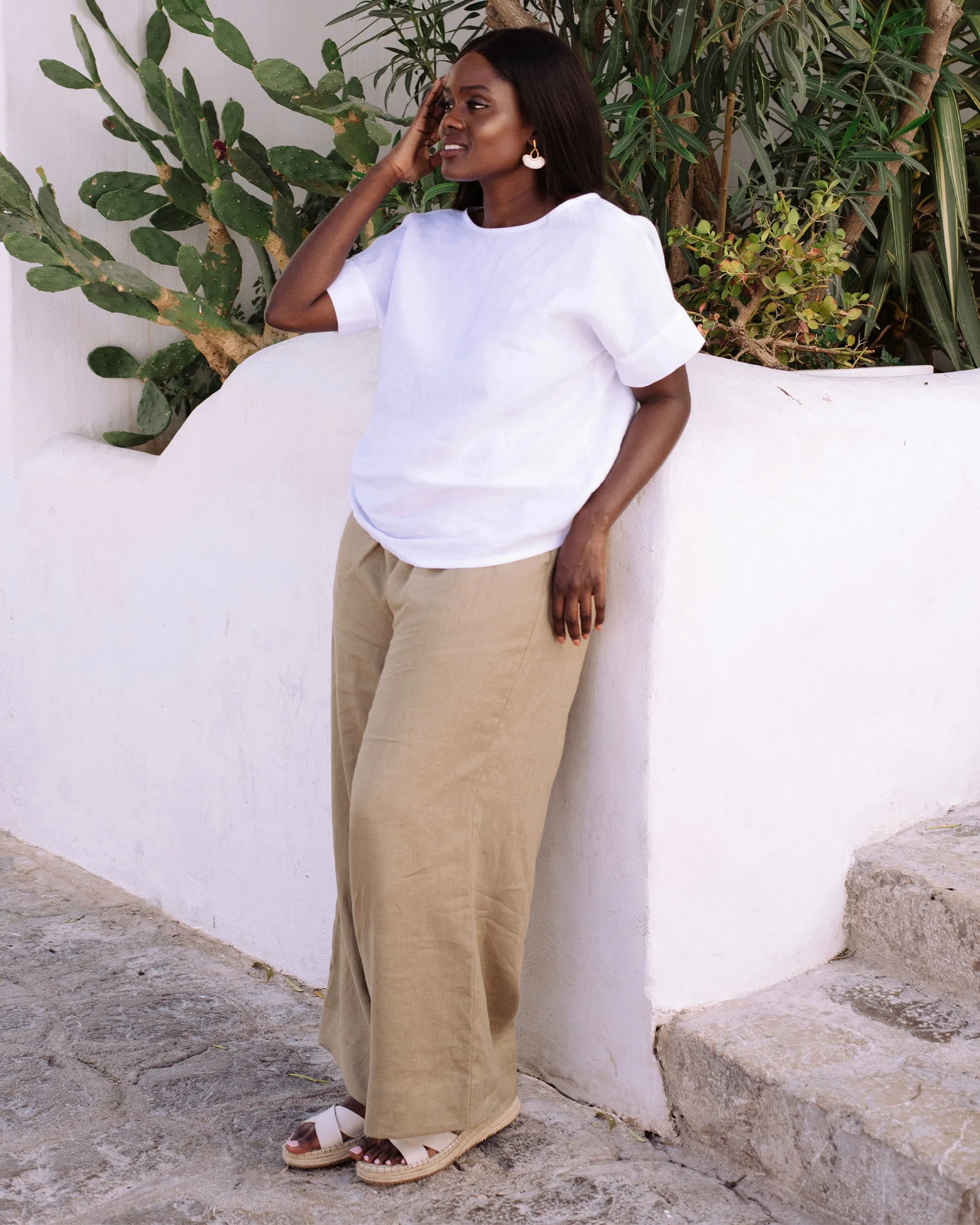 Wide leg linen pants ALCUDIA in Dried moss