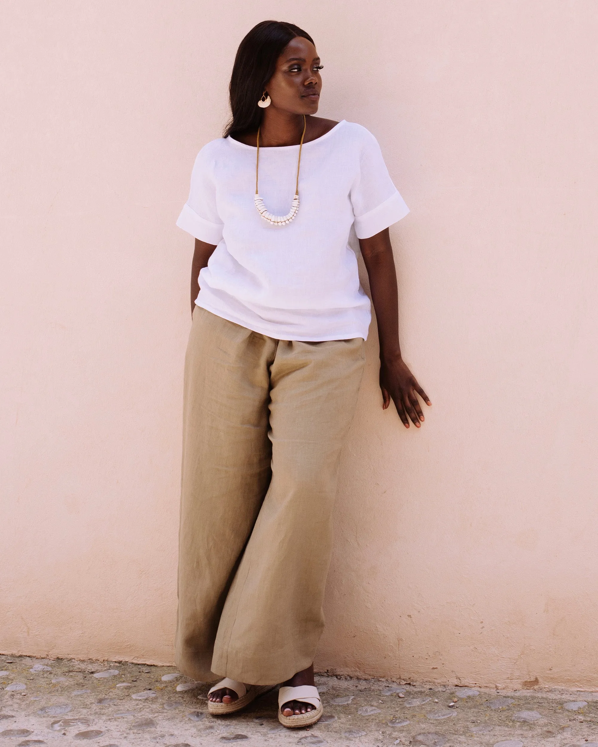 Wide leg linen pants ALCUDIA in Dried moss