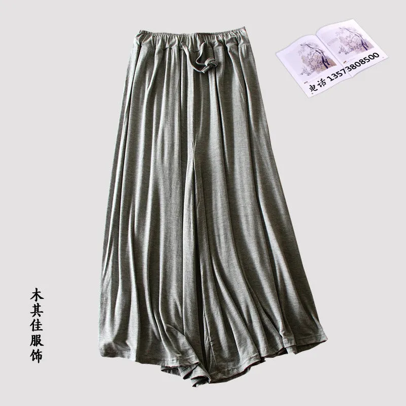 Women Modal Wide Leg Pants Casual Sporty Yoga High Waist Ankle-Length Plus Size Culottes