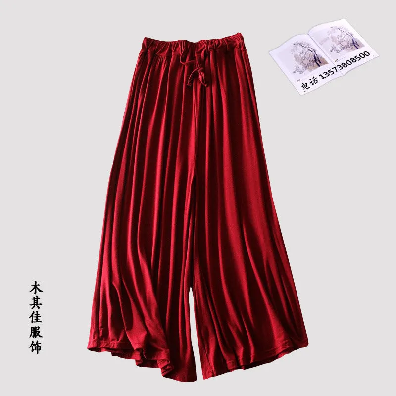 Women Modal Wide Leg Pants Casual Sporty Yoga High Waist Ankle-Length Plus Size Culottes