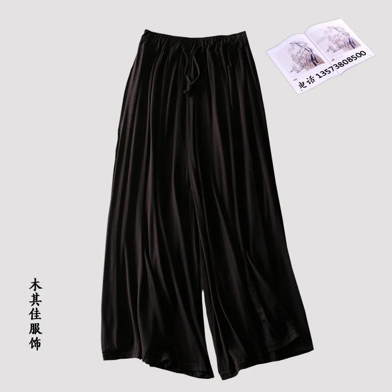Women Modal Wide Leg Pants Casual Sporty Yoga High Waist Ankle-Length Plus Size Culottes