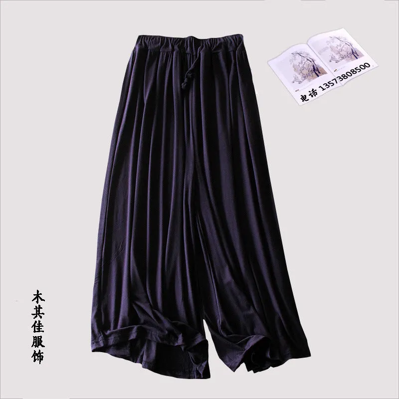 Women Modal Wide Leg Pants Casual Sporty Yoga High Waist Ankle-Length Plus Size Culottes