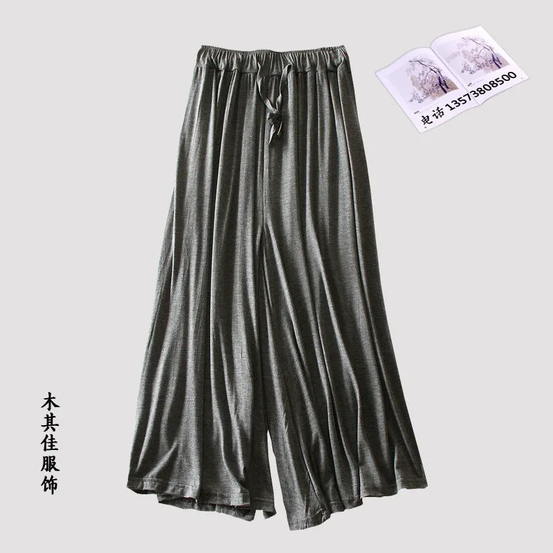 Women Modal Wide Leg Pants Casual Sporty Yoga High Waist Ankle-Length Plus Size Culottes