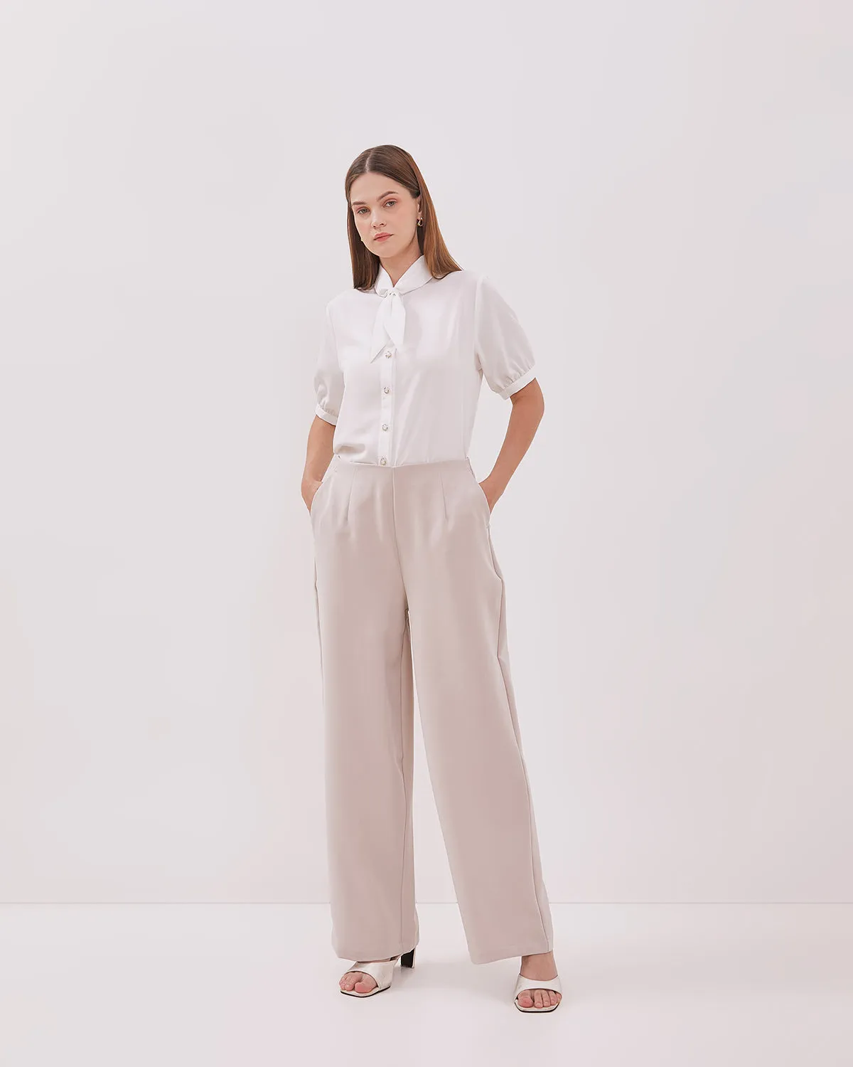Women's Cream Wide Cut Culottes Long Pants