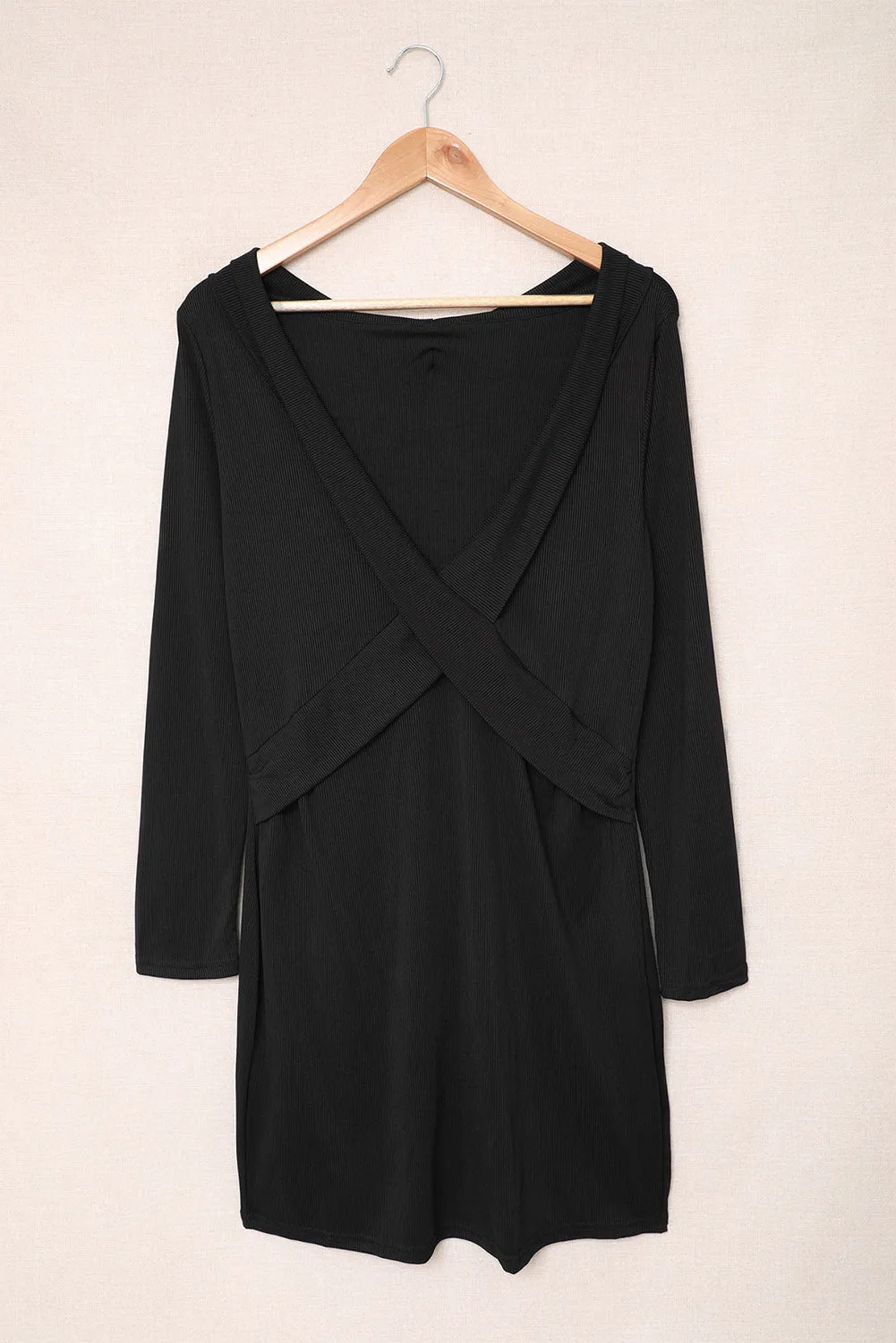 Women's Deep V Neck Long Sleeve Pencil Short Dress Bodycon Mini Dress