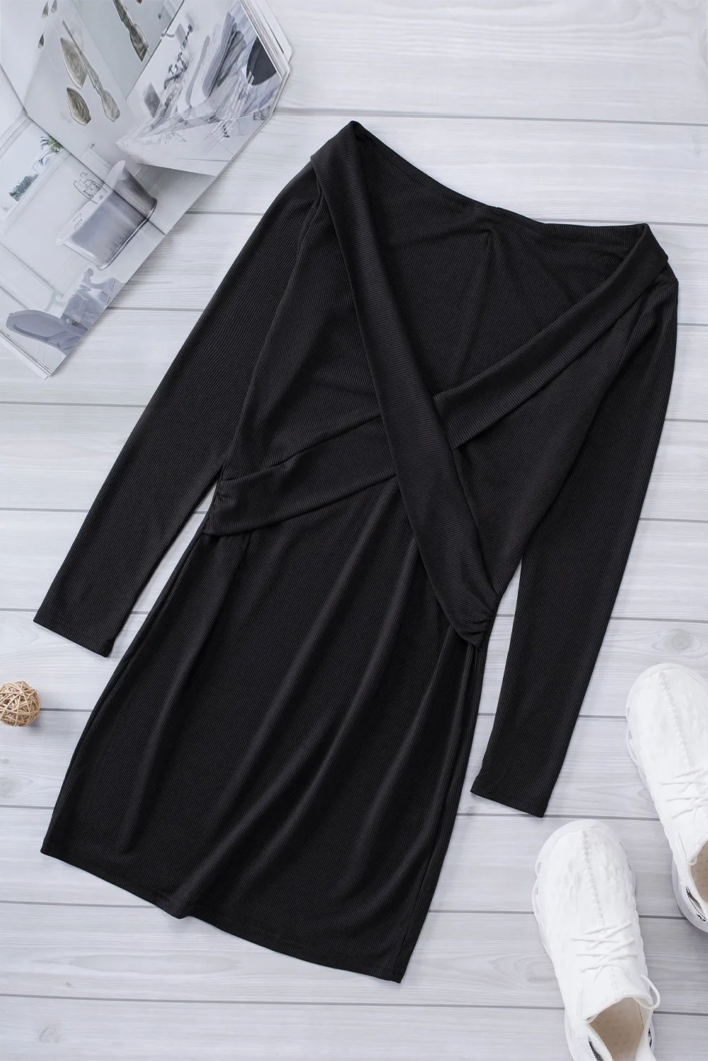 Women's Deep V Neck Long Sleeve Pencil Short Dress Bodycon Mini Dress